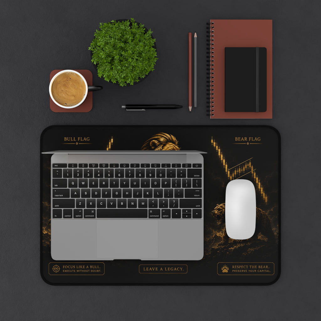 Legacy Wealth Society Desk Mat — Lion, Bull & Bear Motivational Office Mousepad